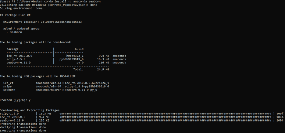 installing seaborn using conda